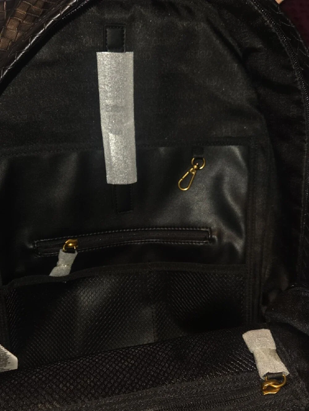 GUESS Black Woven-Texture Backpack with Gold Zipper Accents